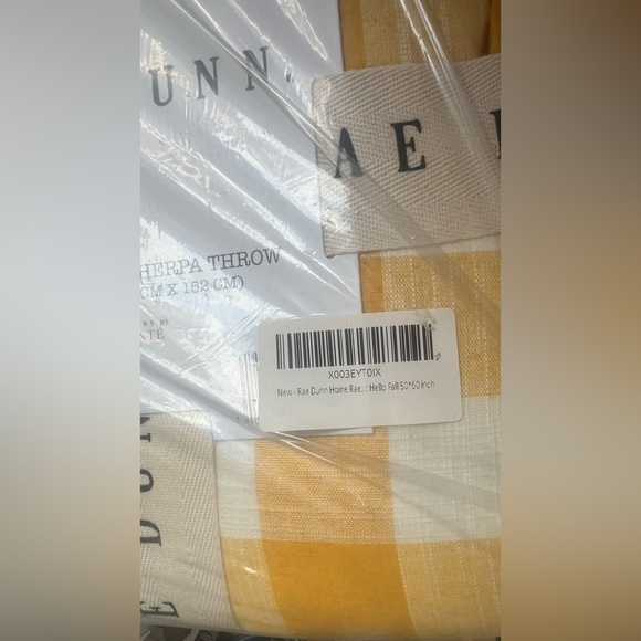 RARE Rae Dunn Hello Fall Gingham Plaid Sherpa Cozy Throw Blanket Yellow White - Picture 3 of 4